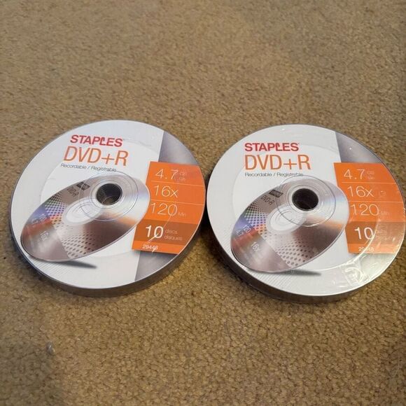 2 Staples DVD+R Recordable 10 Pack Disk Packs - Picture 1 of 6